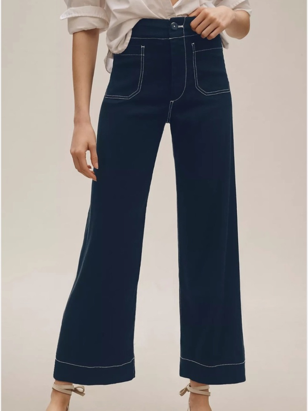 Maeve Anthropologie The Colette Pants Navy Blue Size 33 high rise wide leg crop